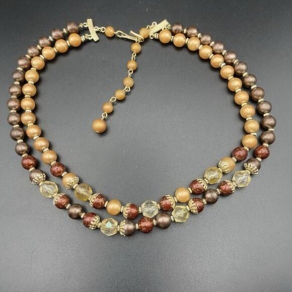 Lot 6 Vintage Style Statement Necklaces Bronze Gold Faux Pearl Beaded Boho Layer - Picture 4 of 14